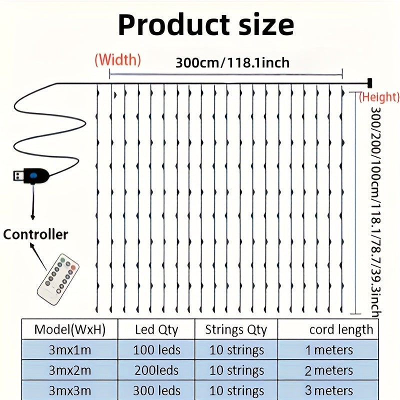 Kurtyna LED świecąca - rożne tryby świecenia, odcienie światła, wiele wariantów rozmiaru